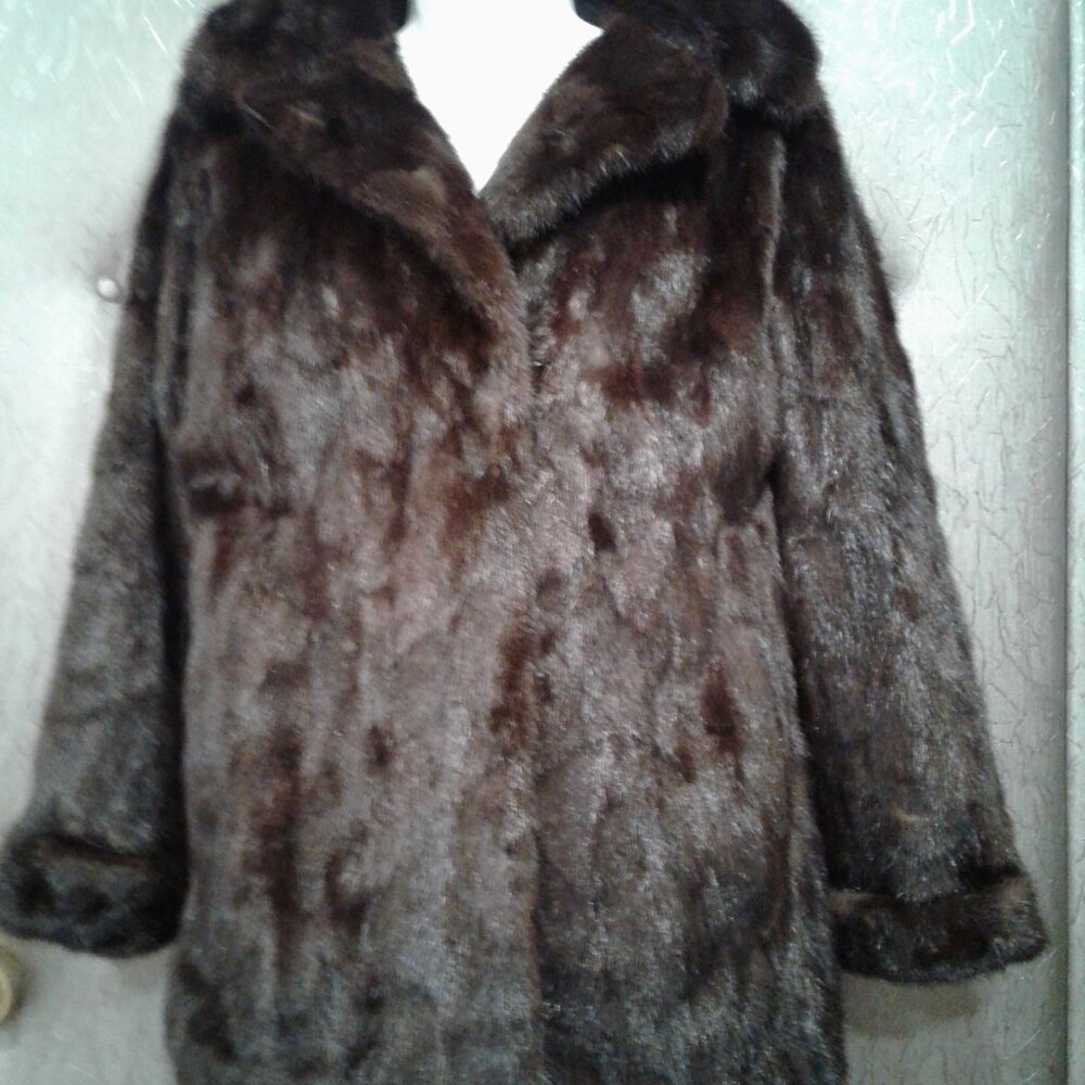 REAL MINK JACKET WINTER FUR COAT NATURAL DARK BROWN FUR S SMALL XS EXTRA SMALL